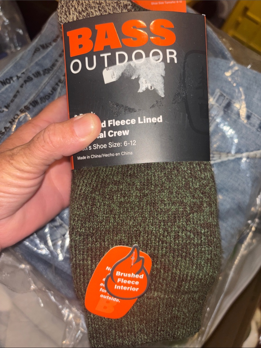 BASS Outdoor Men's Fleece-Lined Crew Socks in Green and Brown